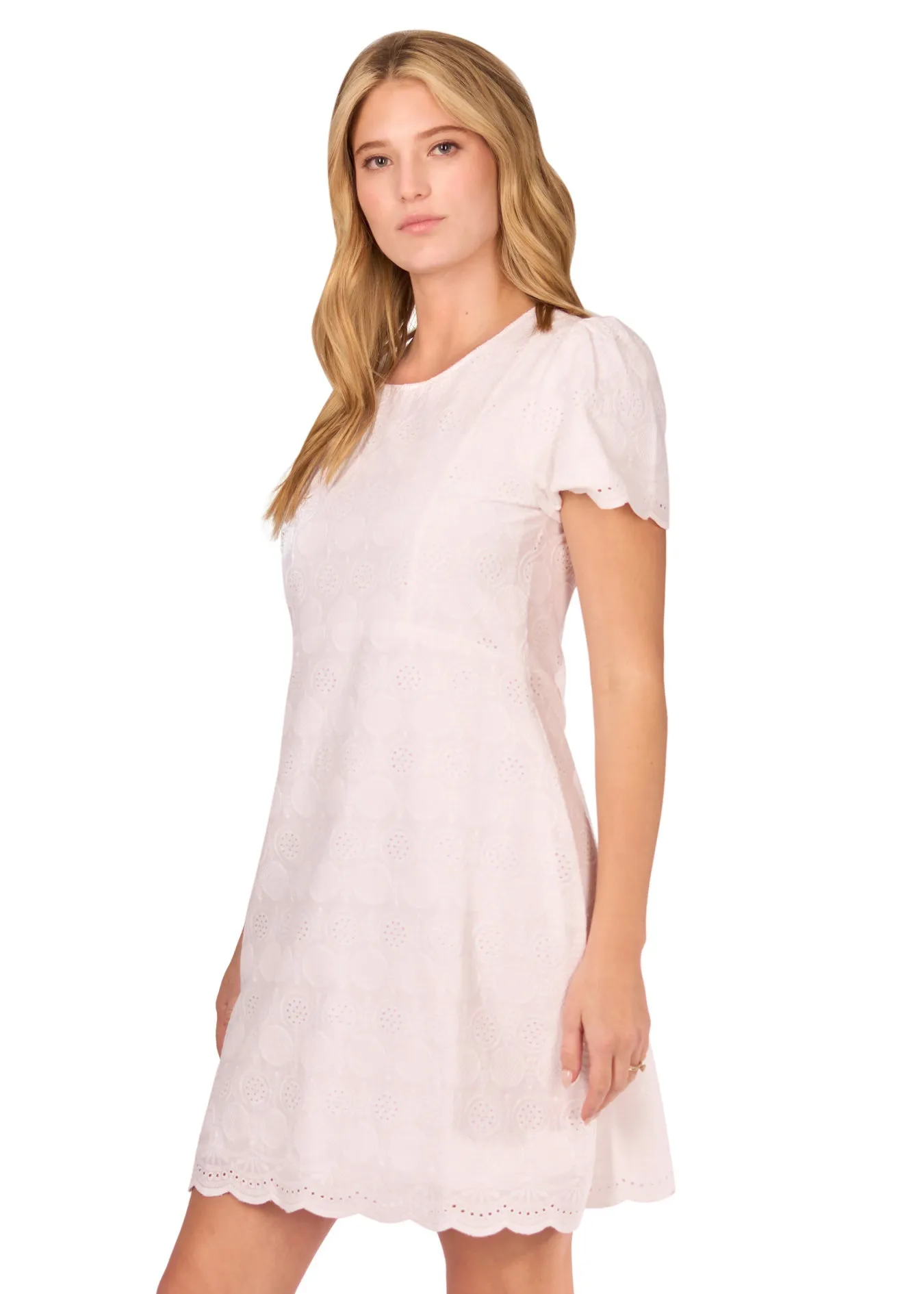 White Eyelet Short Sleeve Shift Dress