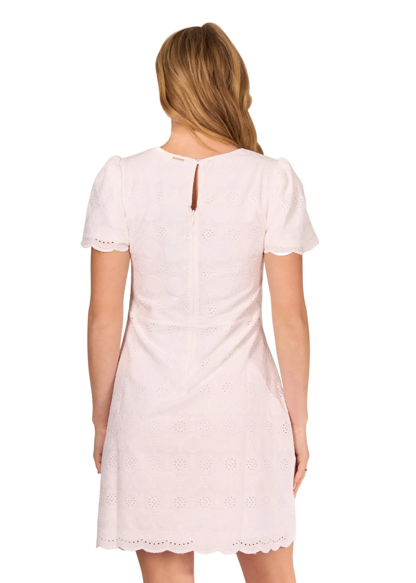 White Eyelet Short Sleeve Shift Dress