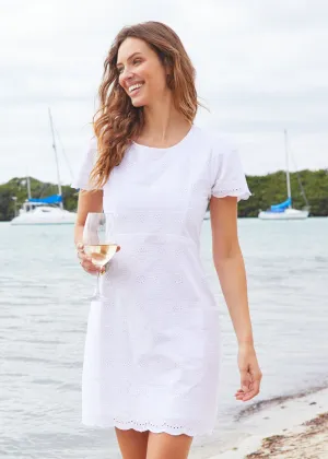 White Eyelet Short Sleeve Shift Dress