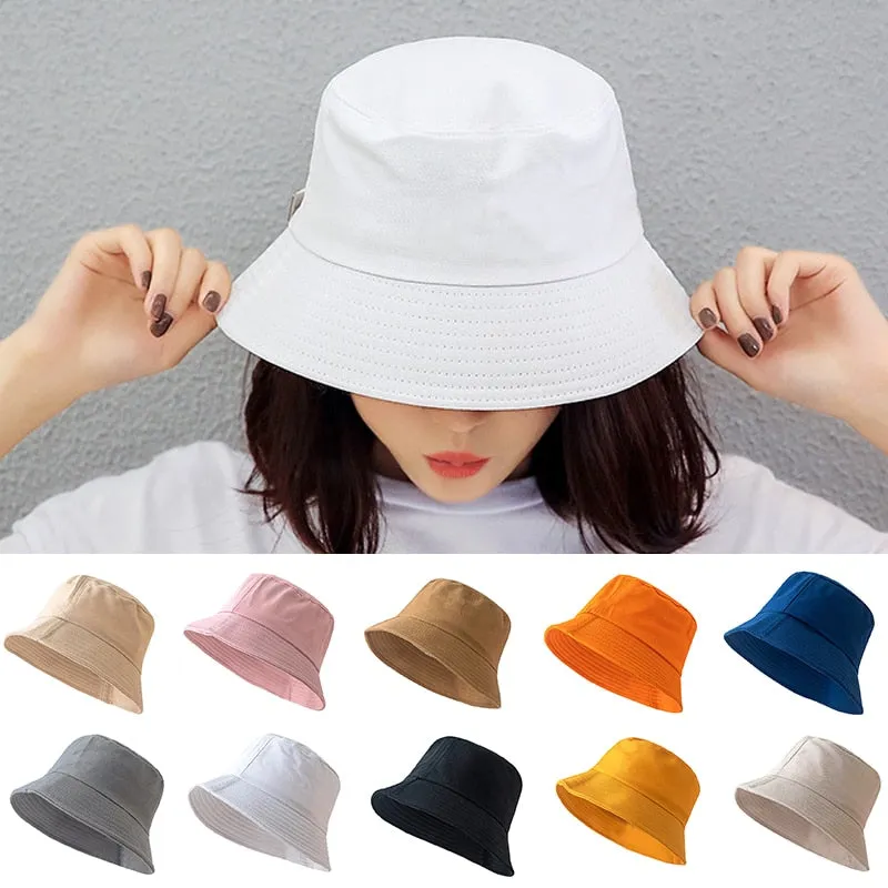 Women's Bucket Hat Unisex Summer Sunscreen Panama Hats Hip Hop Cap Cotton Solid Color Fisherman Hat Bob Outdoor Beach Caps